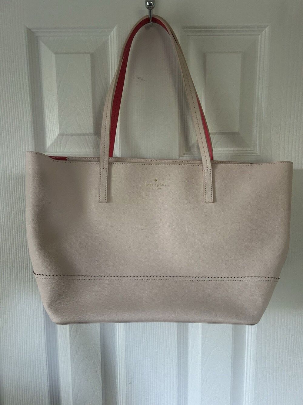 Kate Spade Saffiano Leather Tote Bag Blush Pink Fuchsia Interior Zipper Top